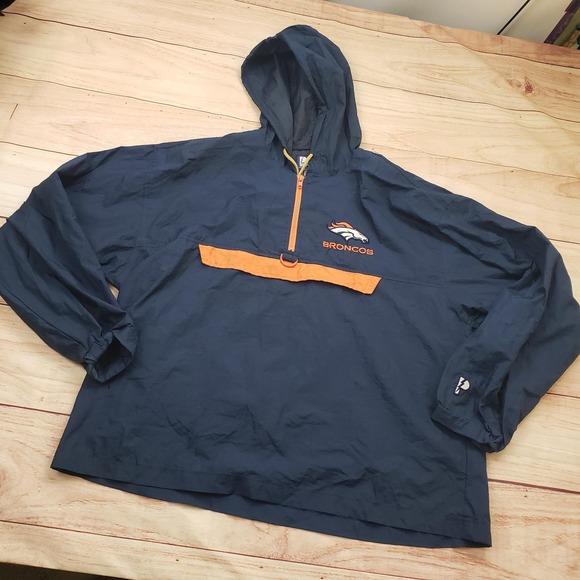 VINTAGE Denver Broncos Jacket Mens Medium Blue Orange NFL Football Windbreaker - Picture 2 of 13